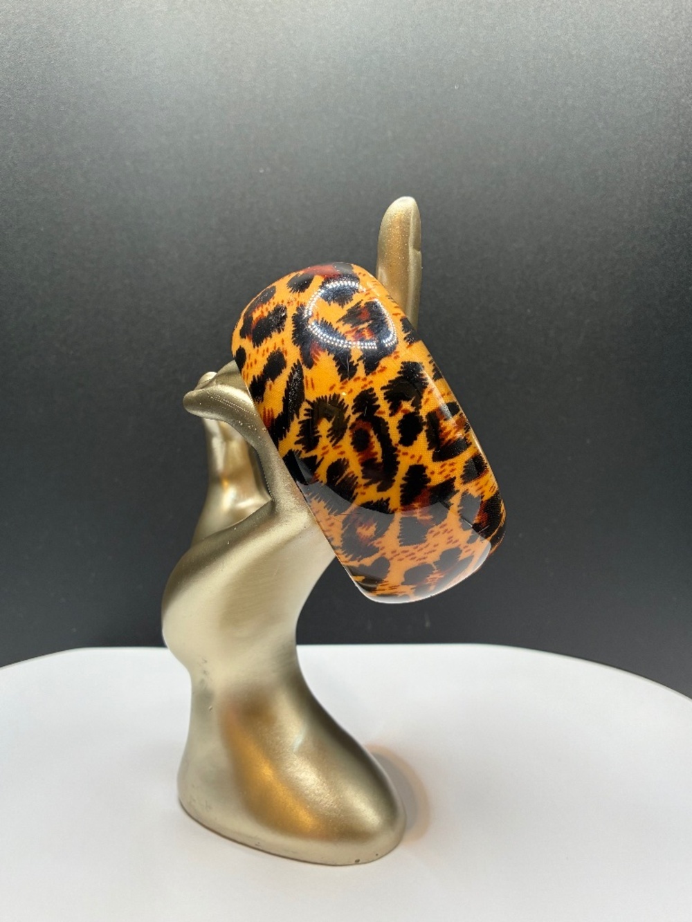 Vintage 80s Leopard Rhinestone Statement Cuff Bracelet Gold Tone
